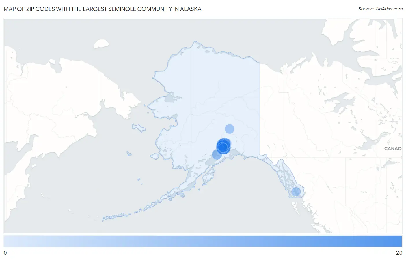 Zip Codes with the Largest Seminole Community in Alaska Map