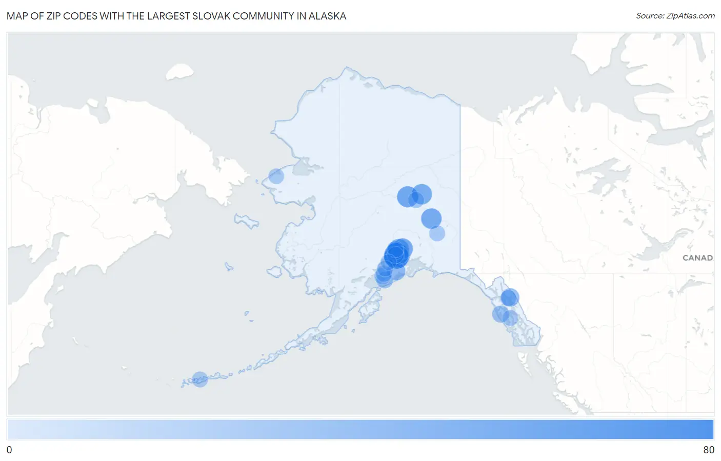 Zip Codes with the Largest Slovak Community in Alaska Map