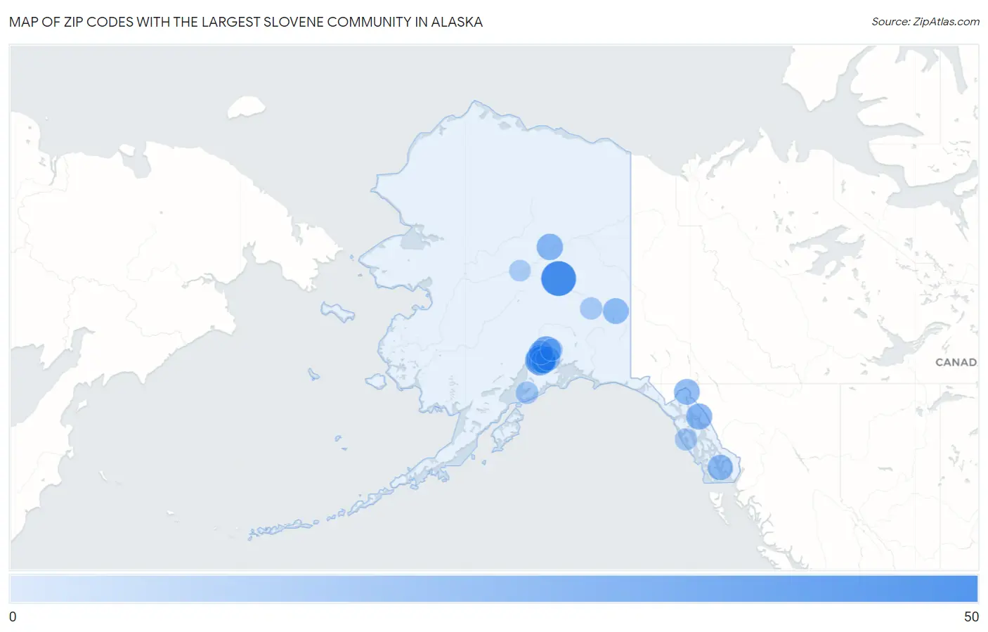 Zip Codes with the Largest Slovene Community in Alaska Map
