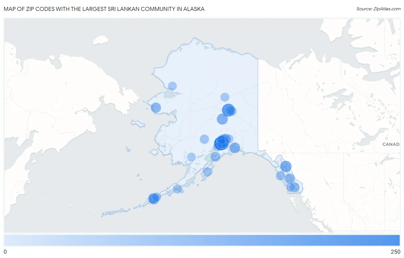 Zip Codes with the Largest Sri Lankan Community in Alaska Map