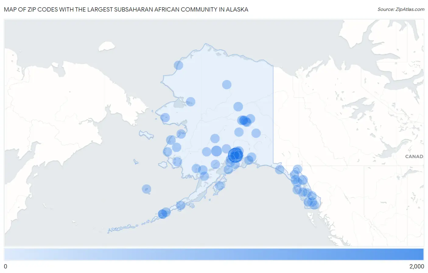Zip Codes with the Largest Subsaharan African Community in Alaska Map