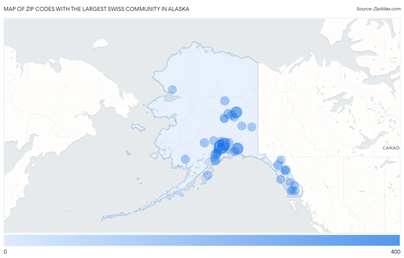 Zip Codes with the Largest Swiss Community in Alaska Map