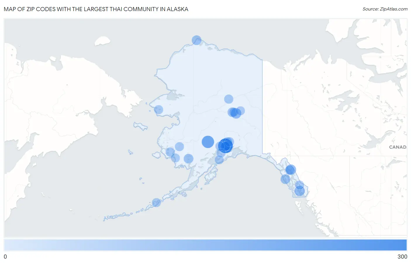 Zip Codes with the Largest Thai Community in Alaska Map