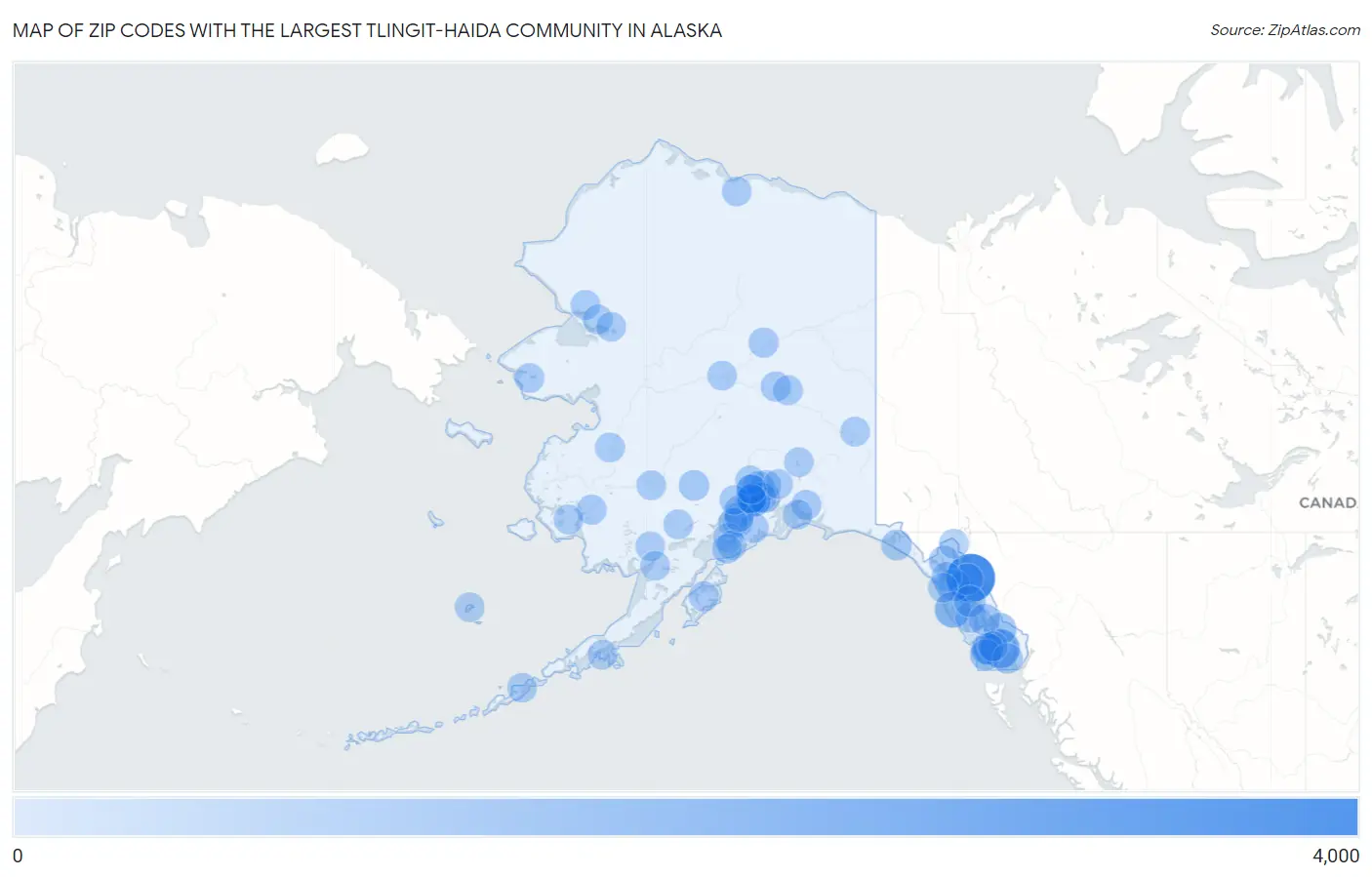 Zip Codes with the Largest Tlingit-Haida Community in Alaska Map