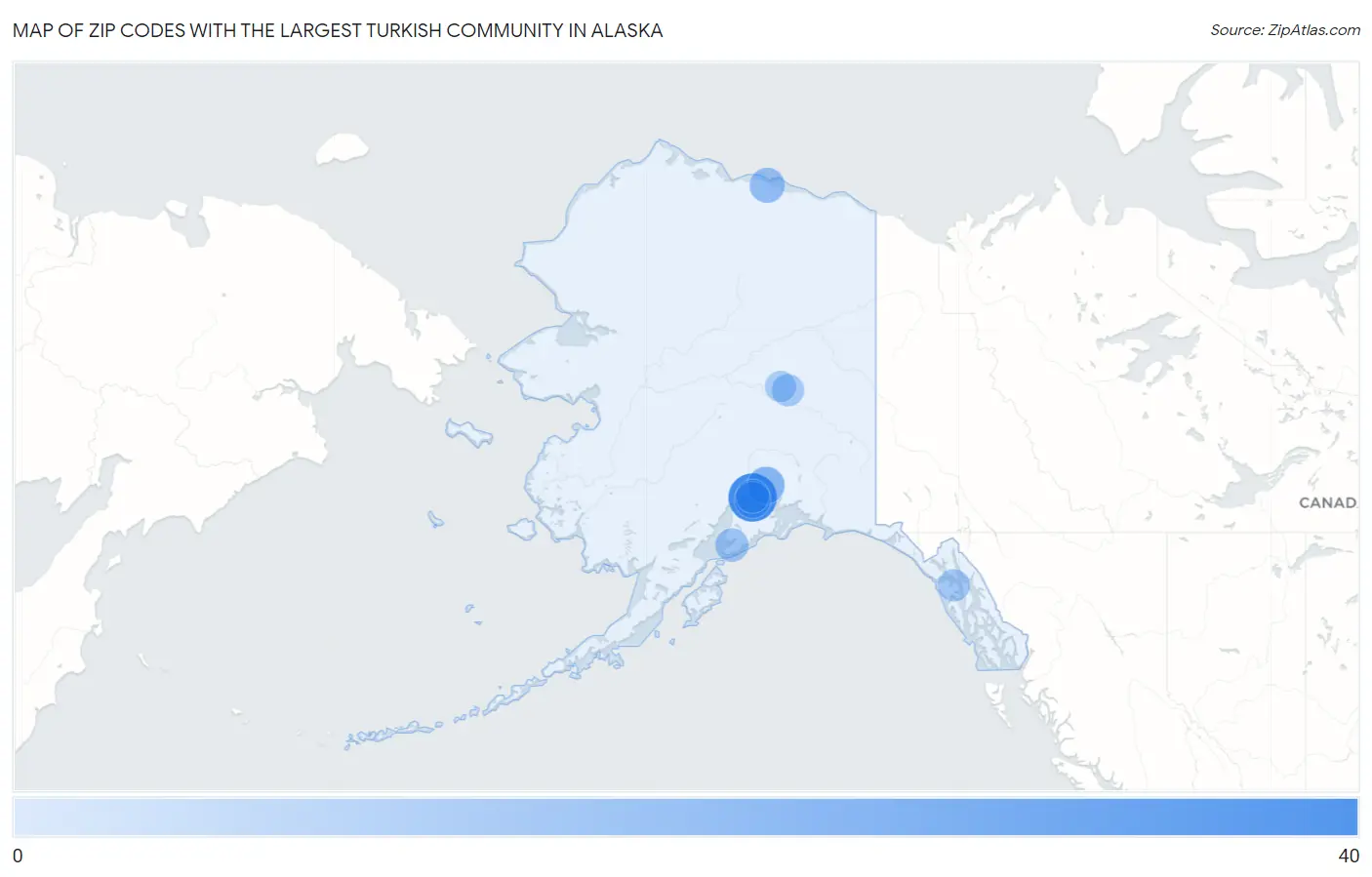 Zip Codes with the Largest Turkish Community in Alaska Map
