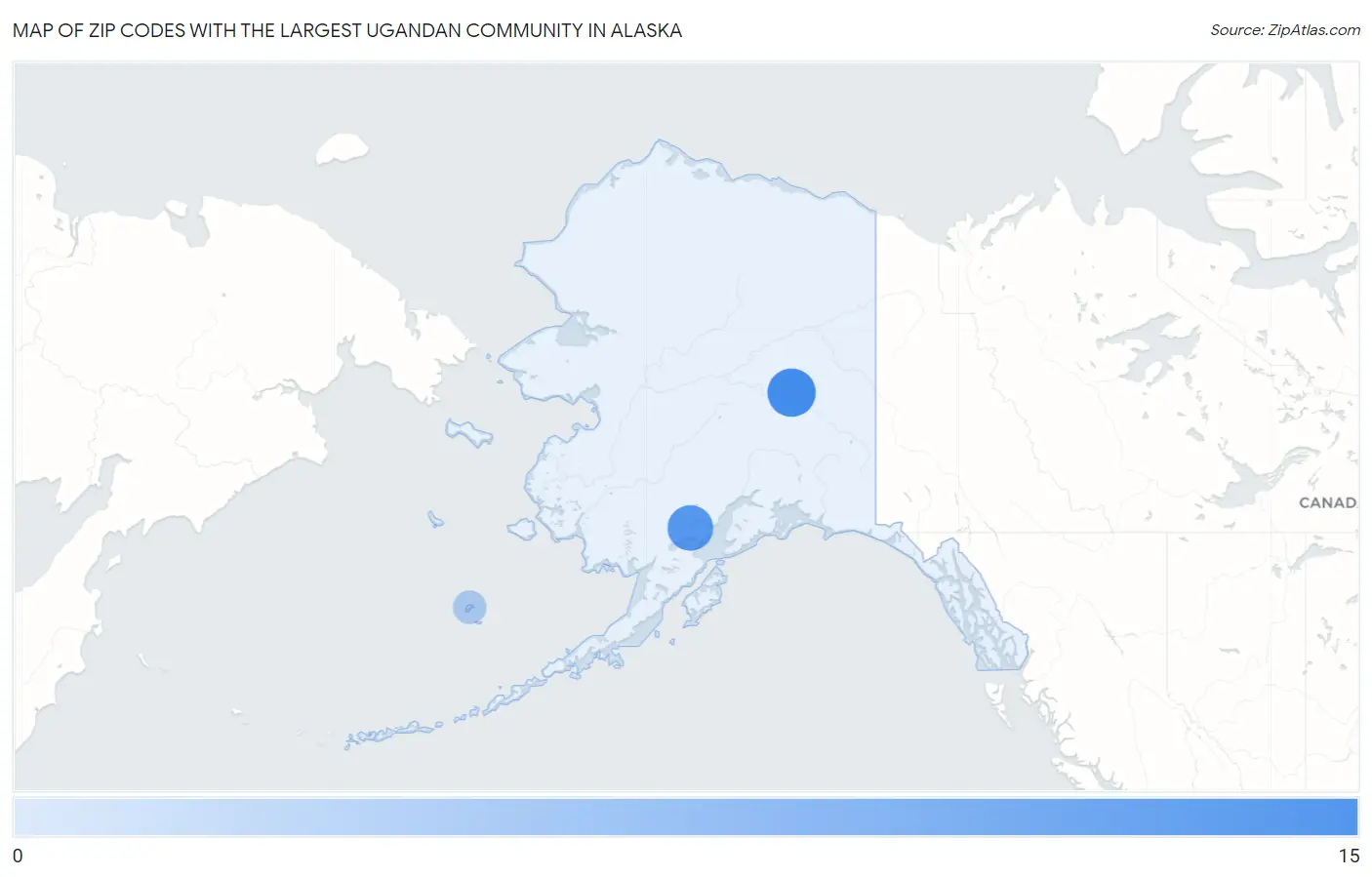 Zip Codes with the Largest Ugandan Community in Alaska Map