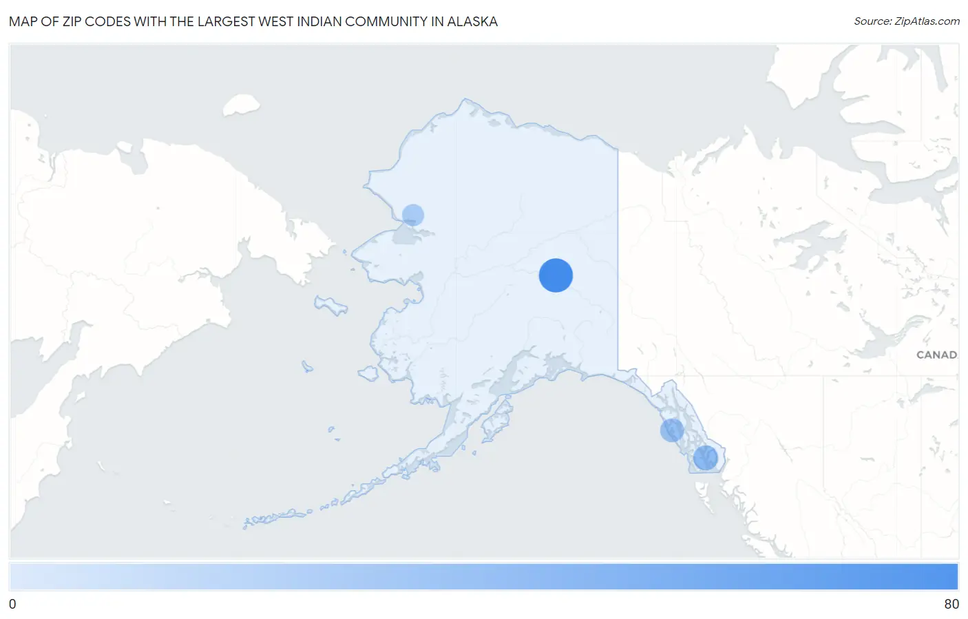 Zip Codes with the Largest West Indian Community in Alaska Map