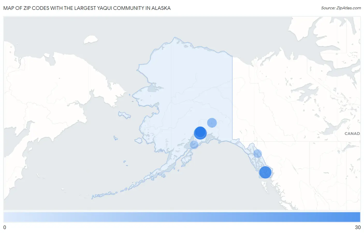 Zip Codes with the Largest Yaqui Community in Alaska Map