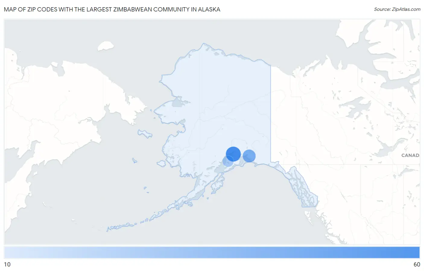 Zip Codes with the Largest Zimbabwean Community in Alaska Map