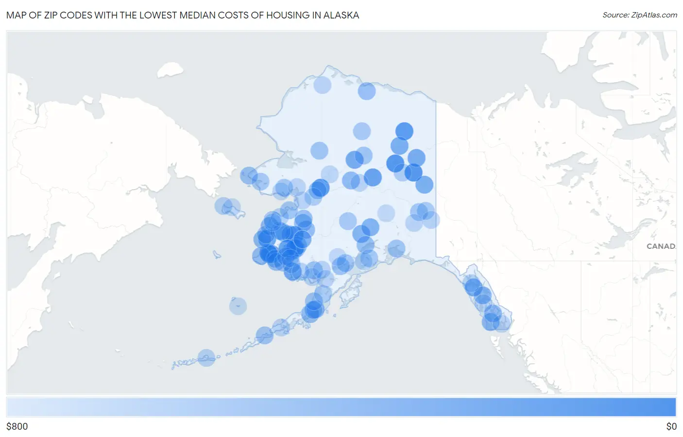 Zip Codes with the Lowest Median Costs of Housing in Alaska Map