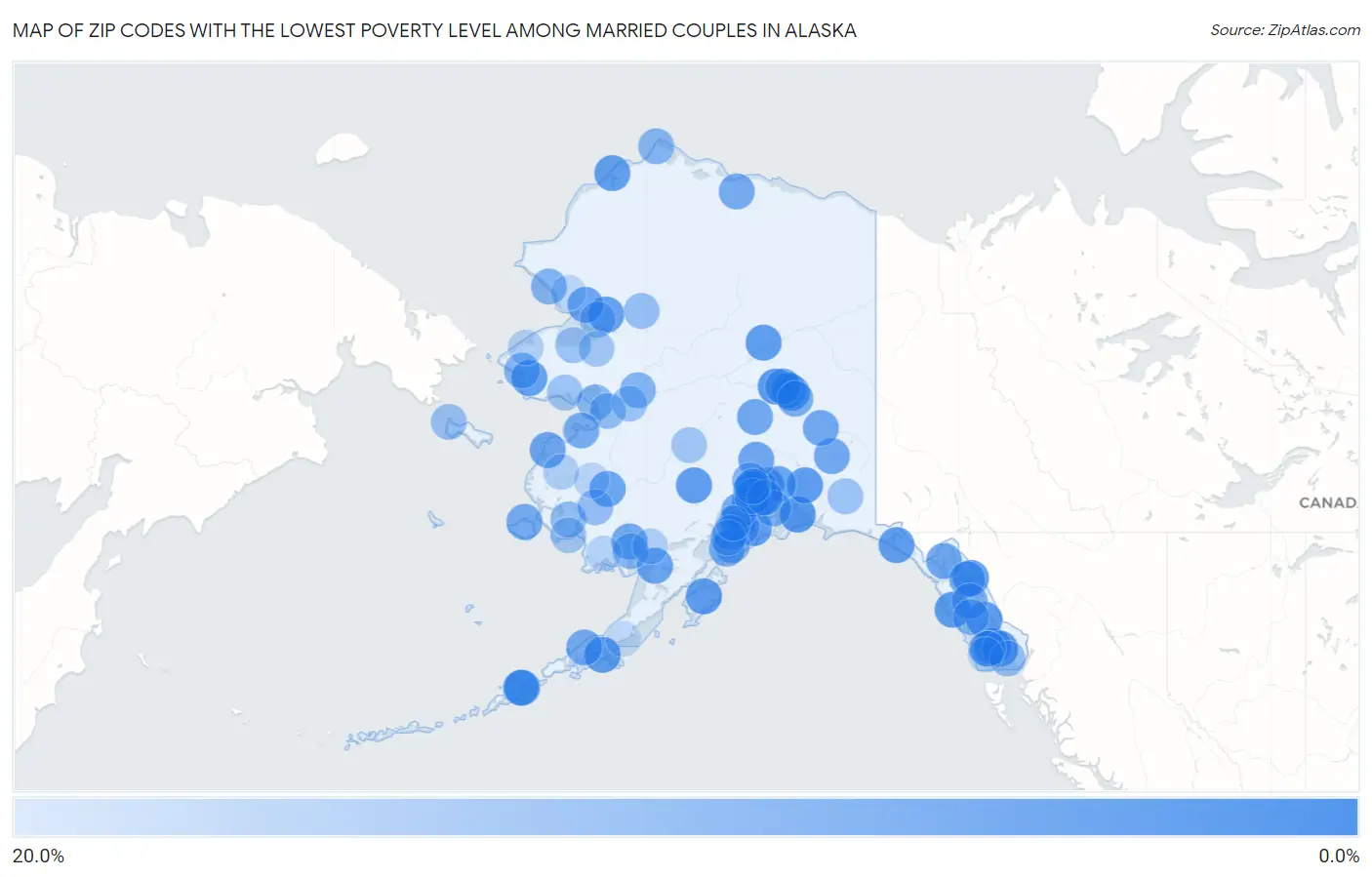 Zip Codes with the Lowest Poverty Level Among Married Couples in Alaska Map