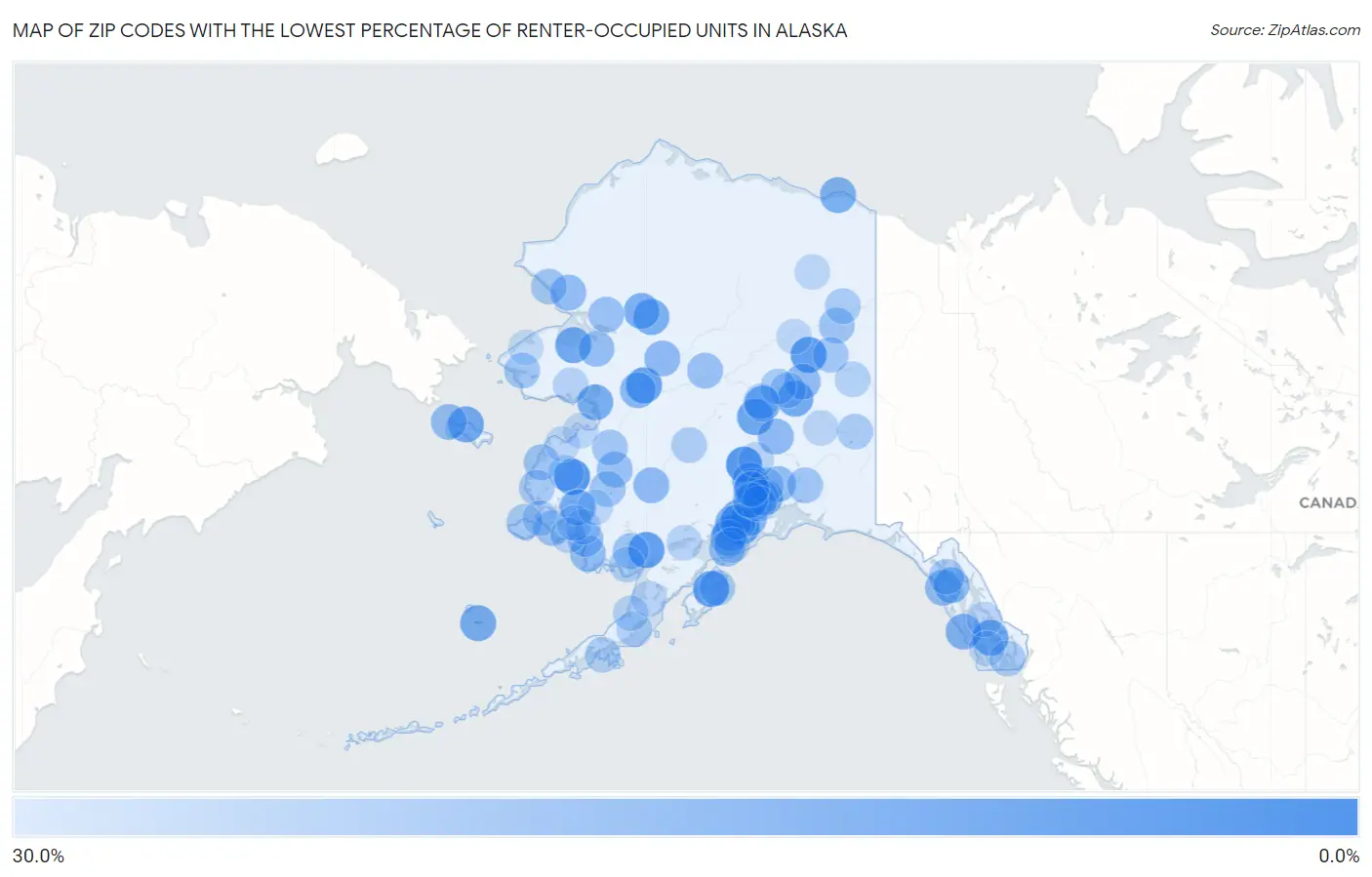 Zip Codes with the Lowest Percentage of Renter-Occupied Units in Alaska Map