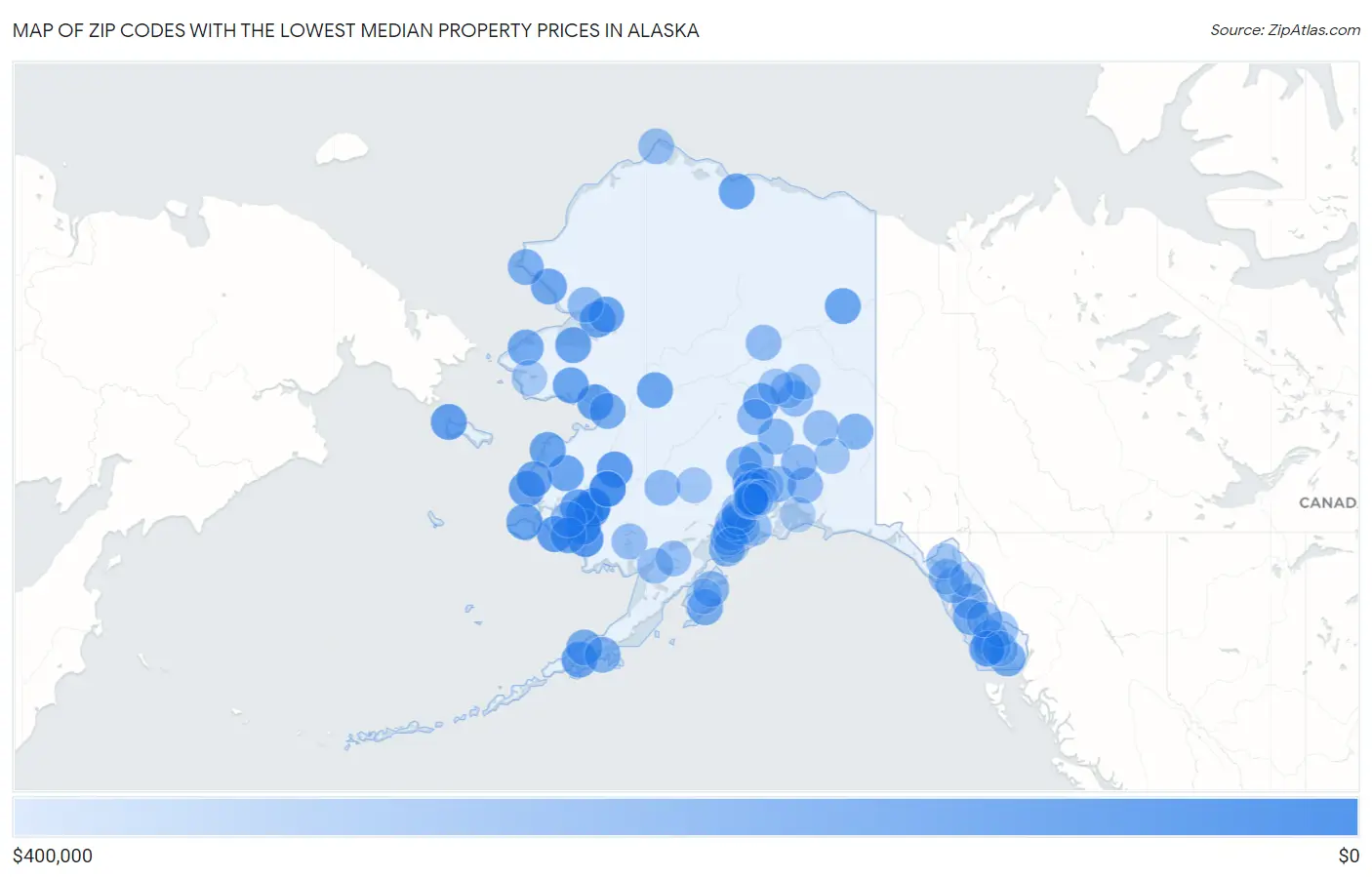 Zip Codes with the Lowest Median Property Prices in Alaska Map