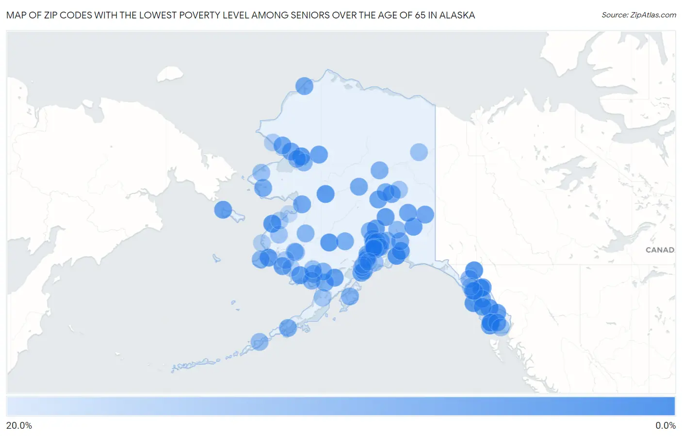Zip Codes with the Lowest Poverty Level Among Seniors Over the Age of 65 in Alaska Map