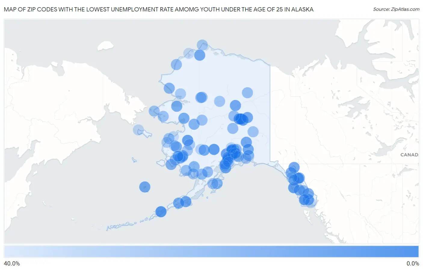 Zip Codes with the Lowest Unemployment Rate Amomg Youth Under the Age of 25 in Alaska Map