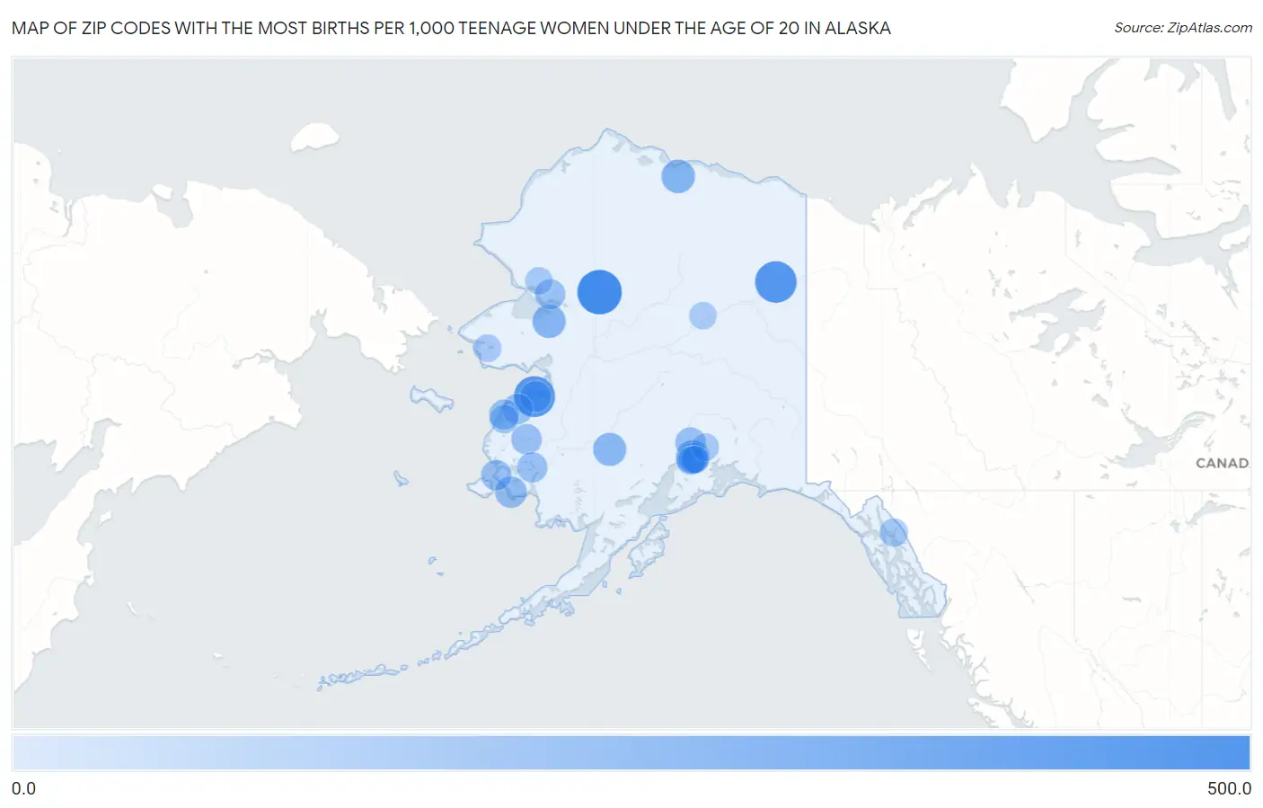 Zip Codes with the Most Births per 1,000 Teenage Women Under the Age of 20 in Alaska Map