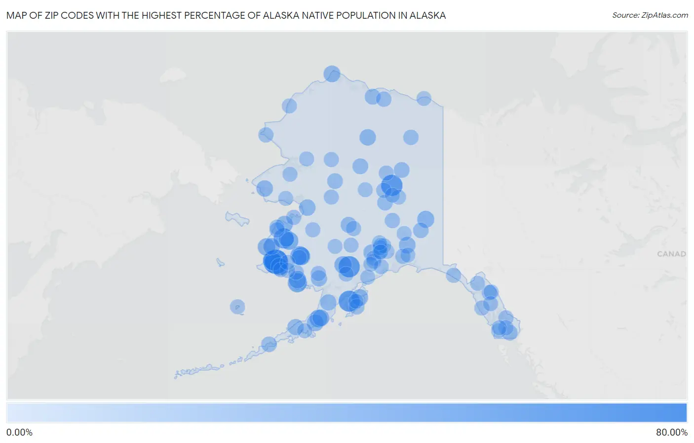 Zip Codes with the Highest Percentage of Alaska Native Population in Alaska Map