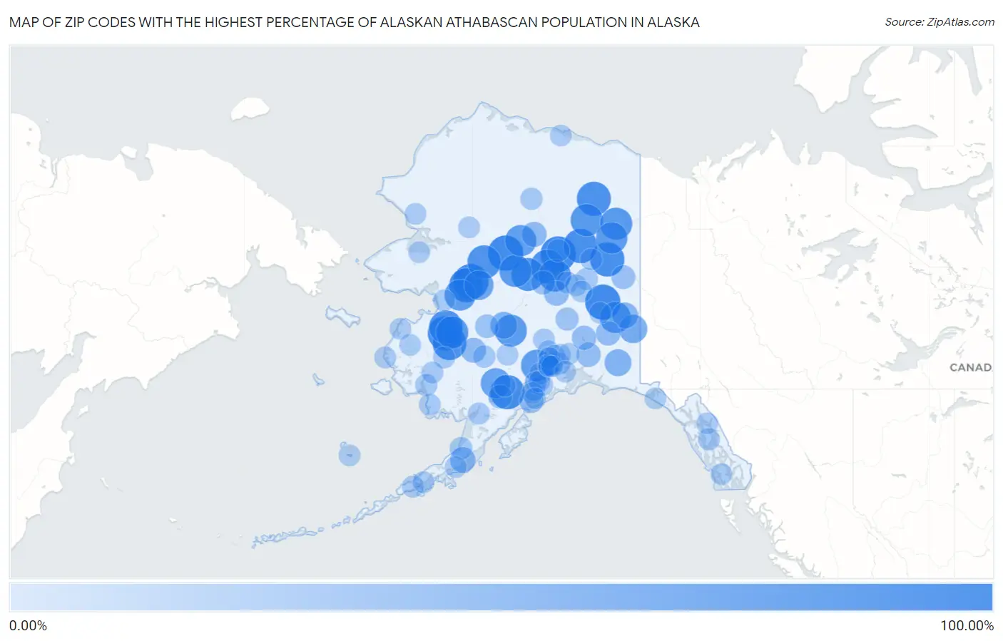 Zip Codes with the Highest Percentage of Alaskan Athabascan Population in Alaska Map