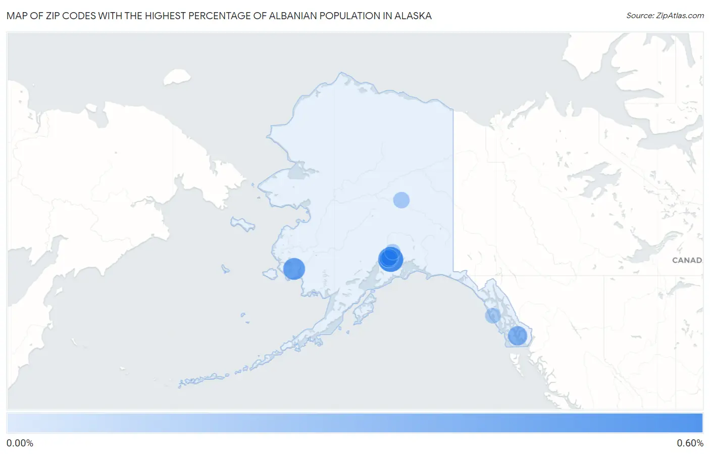 Zip Codes with the Highest Percentage of Albanian Population in Alaska Map