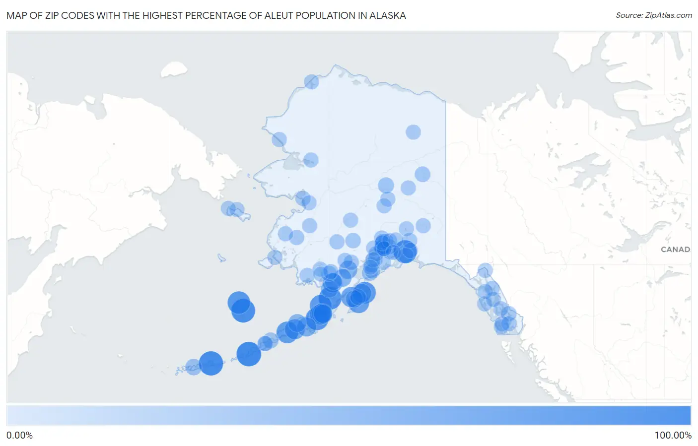 Zip Codes with the Highest Percentage of Aleut Population in Alaska Map