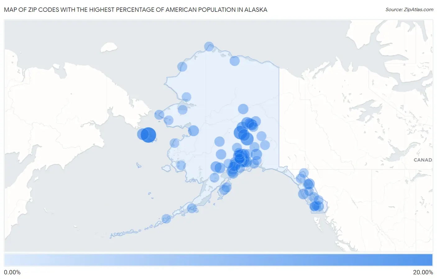 Zip Codes with the Highest Percentage of American Population in Alaska Map