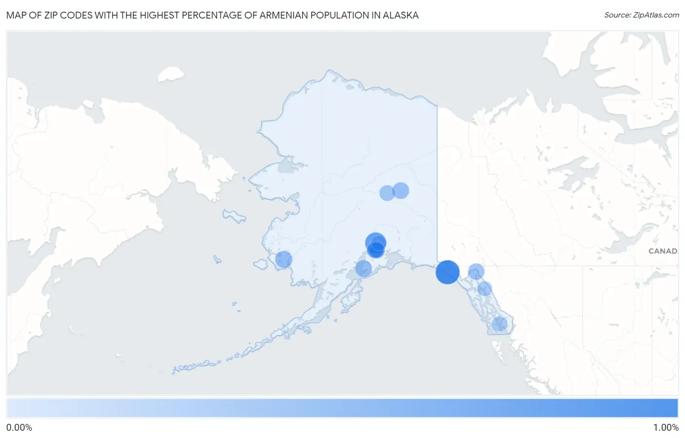 Zip Codes with the Highest Percentage of Armenian Population in Alaska Map