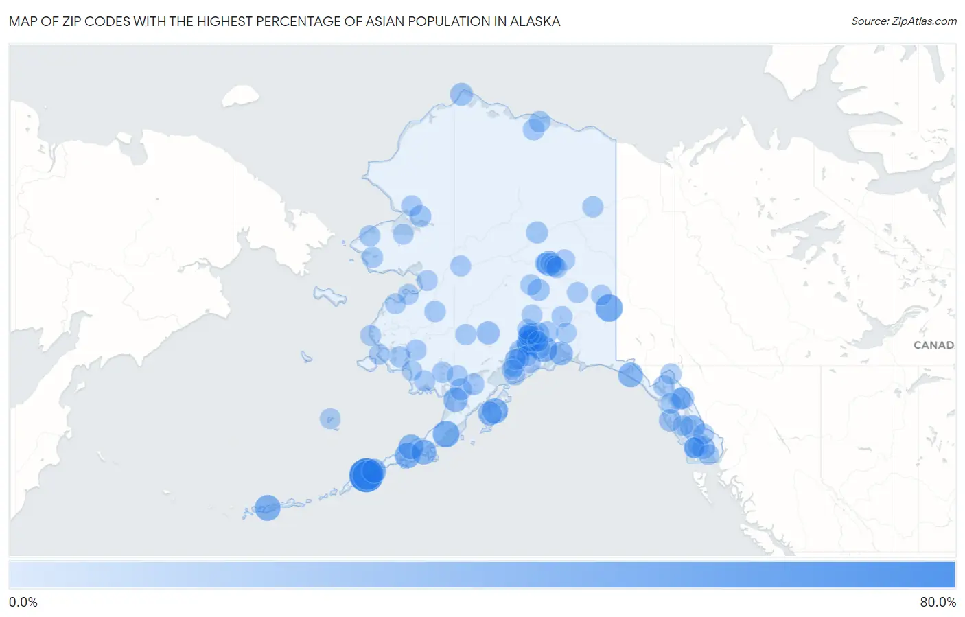 Zip Codes with the Highest Percentage of Asian Population in Alaska Map