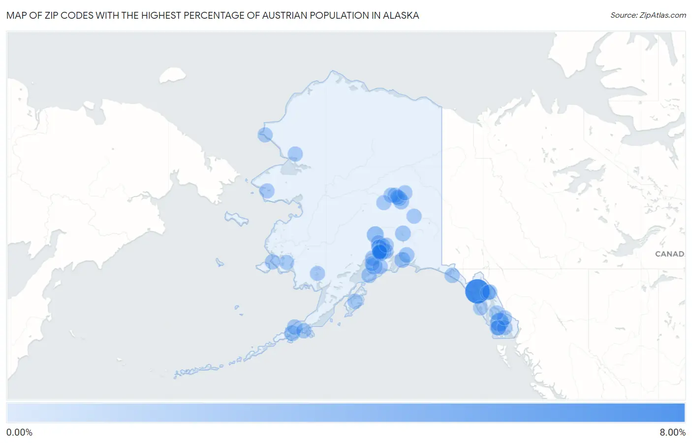 Zip Codes with the Highest Percentage of Austrian Population in Alaska Map