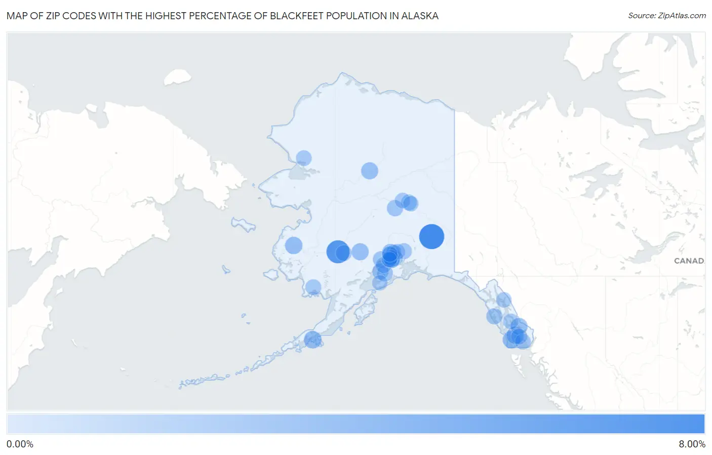 Zip Codes with the Highest Percentage of Blackfeet Population in Alaska Map