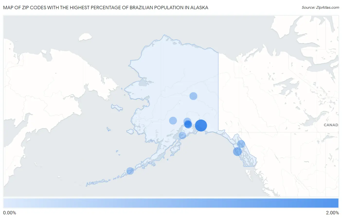 Zip Codes with the Highest Percentage of Brazilian Population in Alaska Map