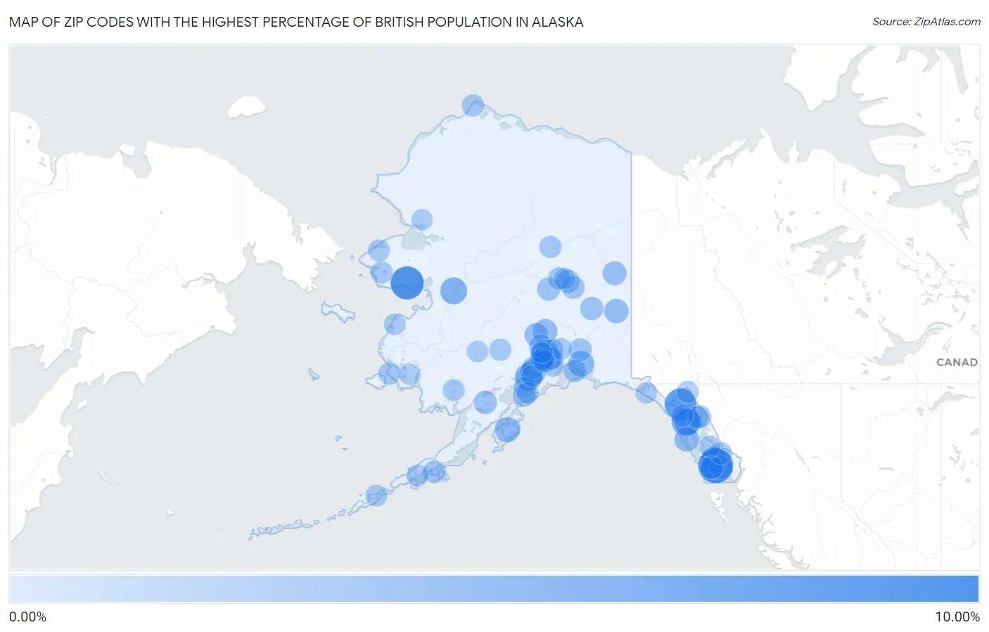 Zip Codes with the Highest Percentage of British Population in Alaska Map