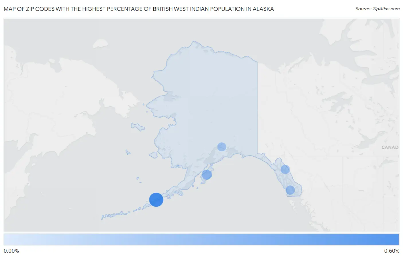 Zip Codes with the Highest Percentage of British West Indian Population in Alaska Map