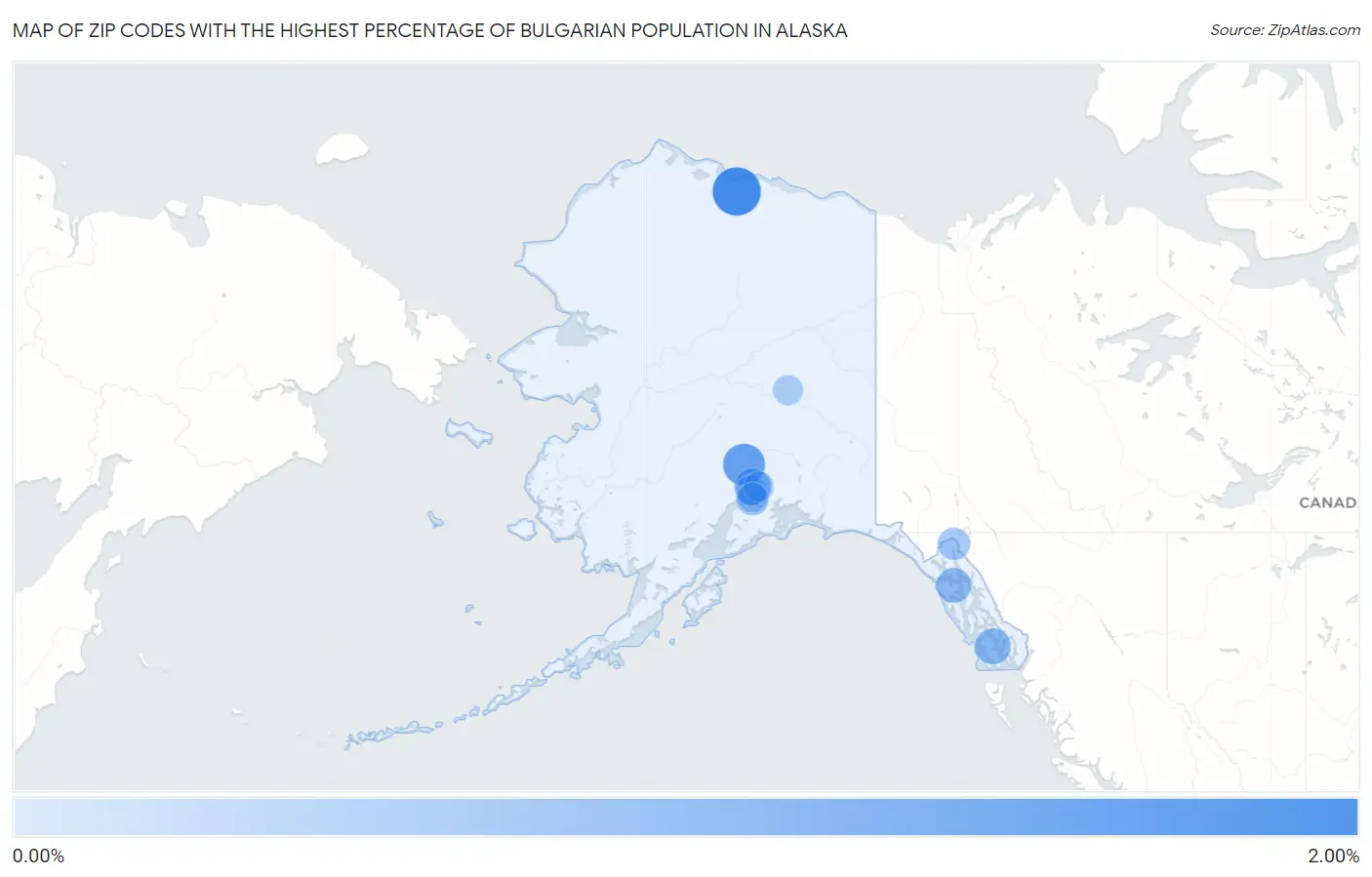 Zip Codes with the Highest Percentage of Bulgarian Population in Alaska Map