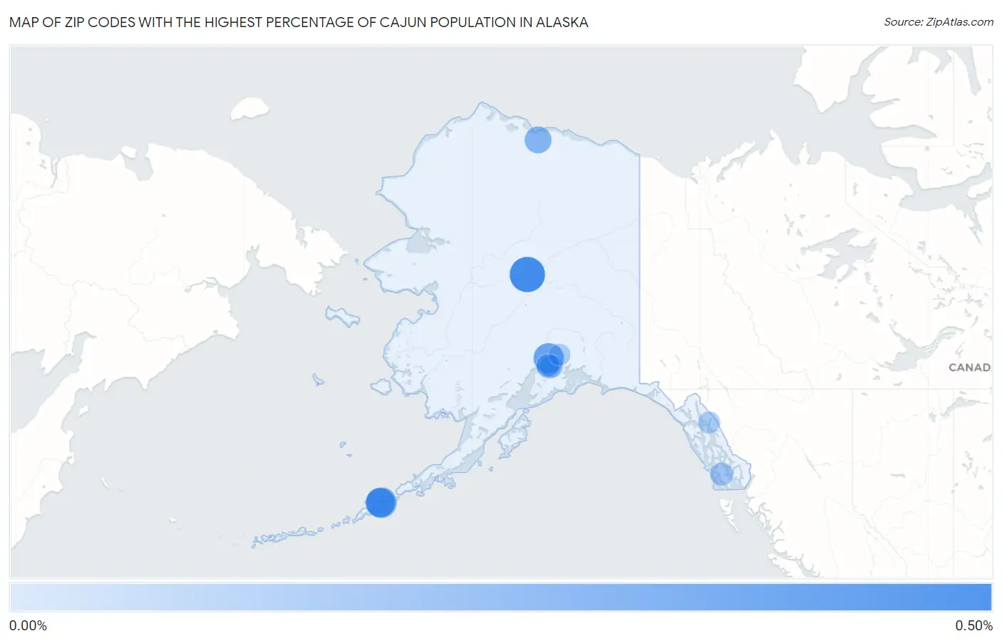 Zip Codes with the Highest Percentage of Cajun Population in Alaska Map