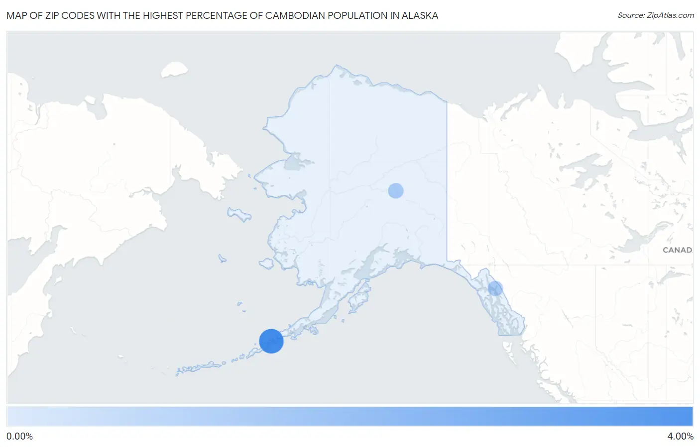 Zip Codes with the Highest Percentage of Cambodian Population in Alaska Map