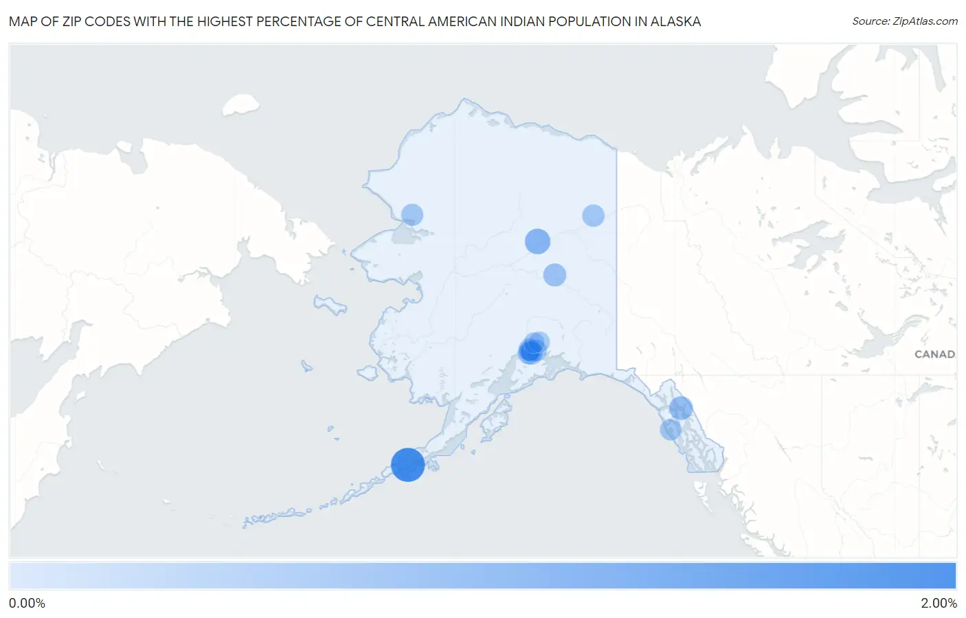 Zip Codes with the Highest Percentage of Central American Indian Population in Alaska Map