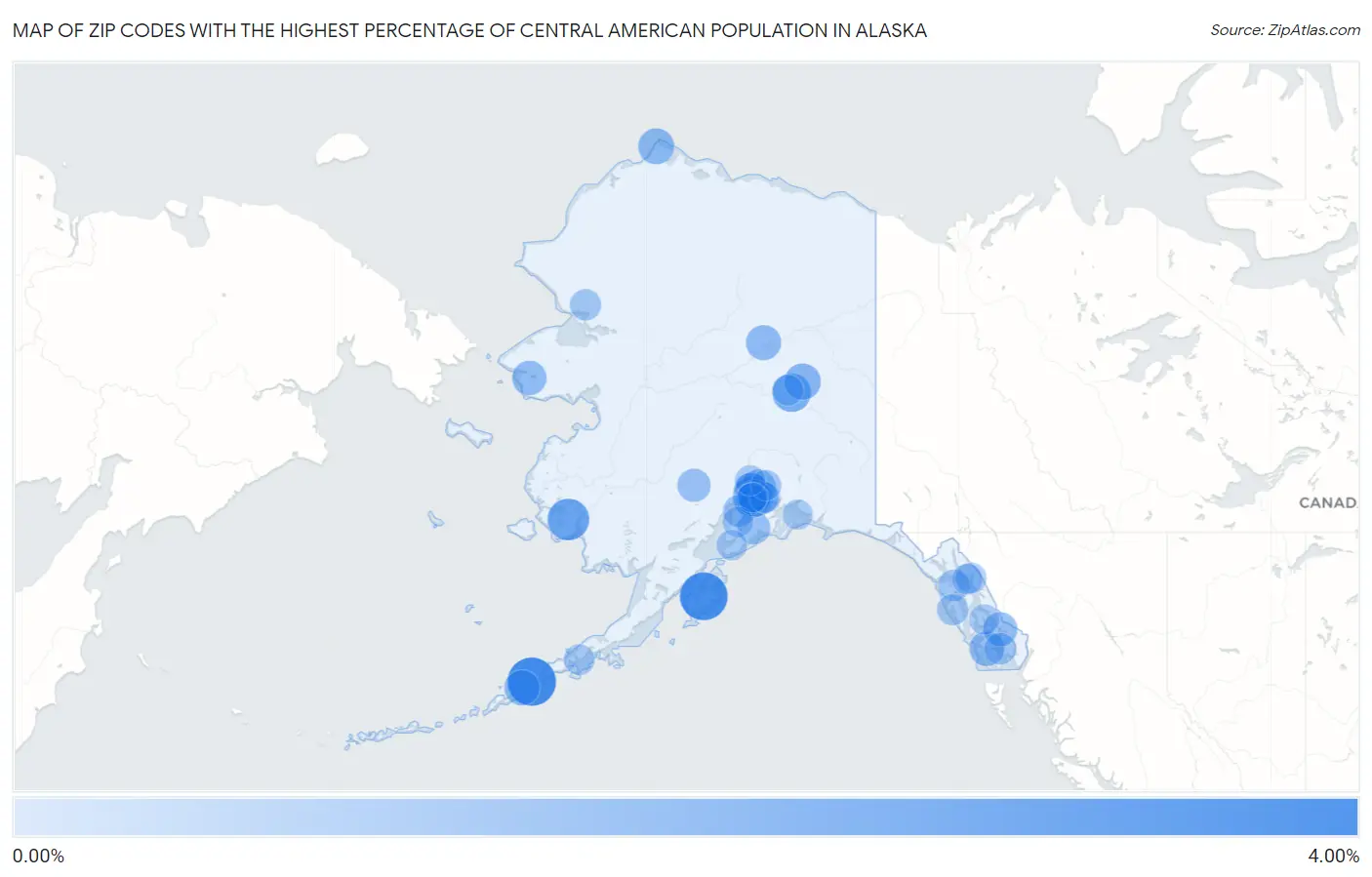 Zip Codes with the Highest Percentage of Central American Population in Alaska Map