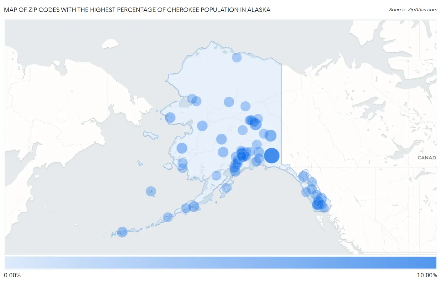 Zip Codes with the Highest Percentage of Cherokee Population in Alaska Map
