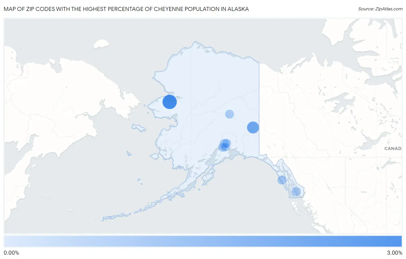 Zip Codes with the Highest Percentage of Cheyenne Population in Alaska Map