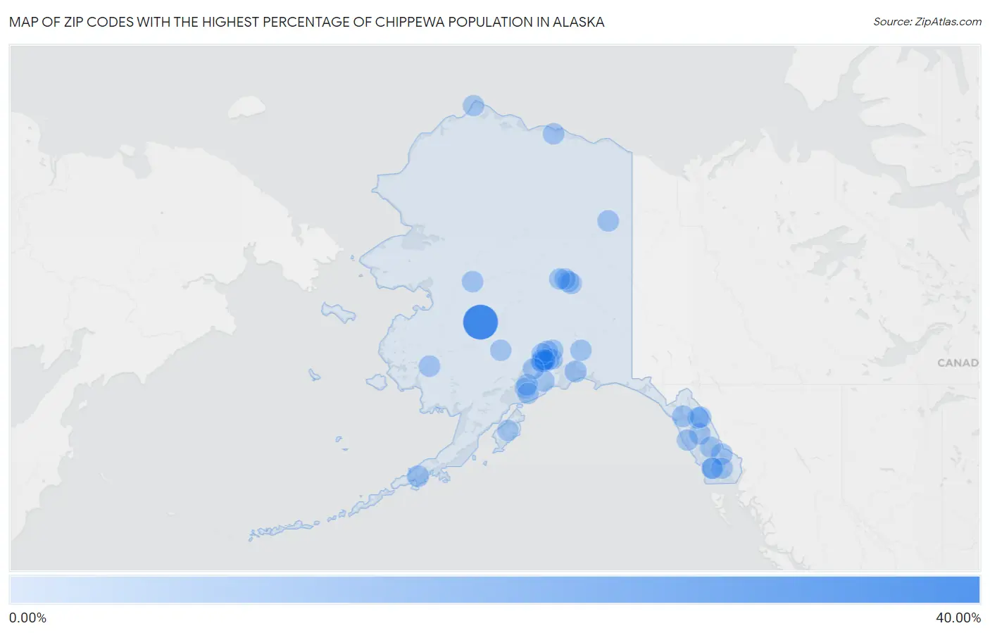 Zip Codes with the Highest Percentage of Chippewa Population in Alaska Map