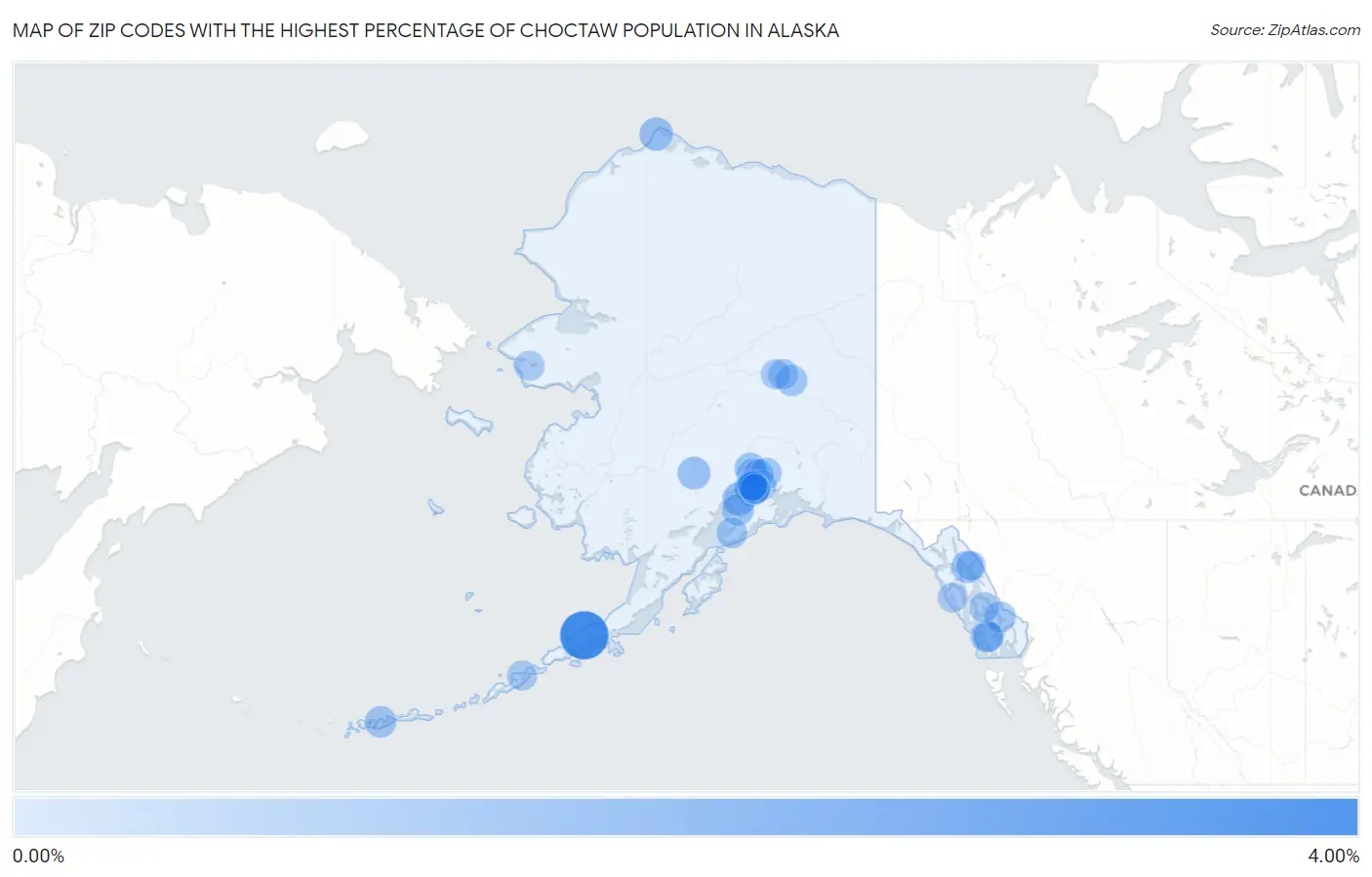 Zip Codes with the Highest Percentage of Choctaw Population in Alaska Map