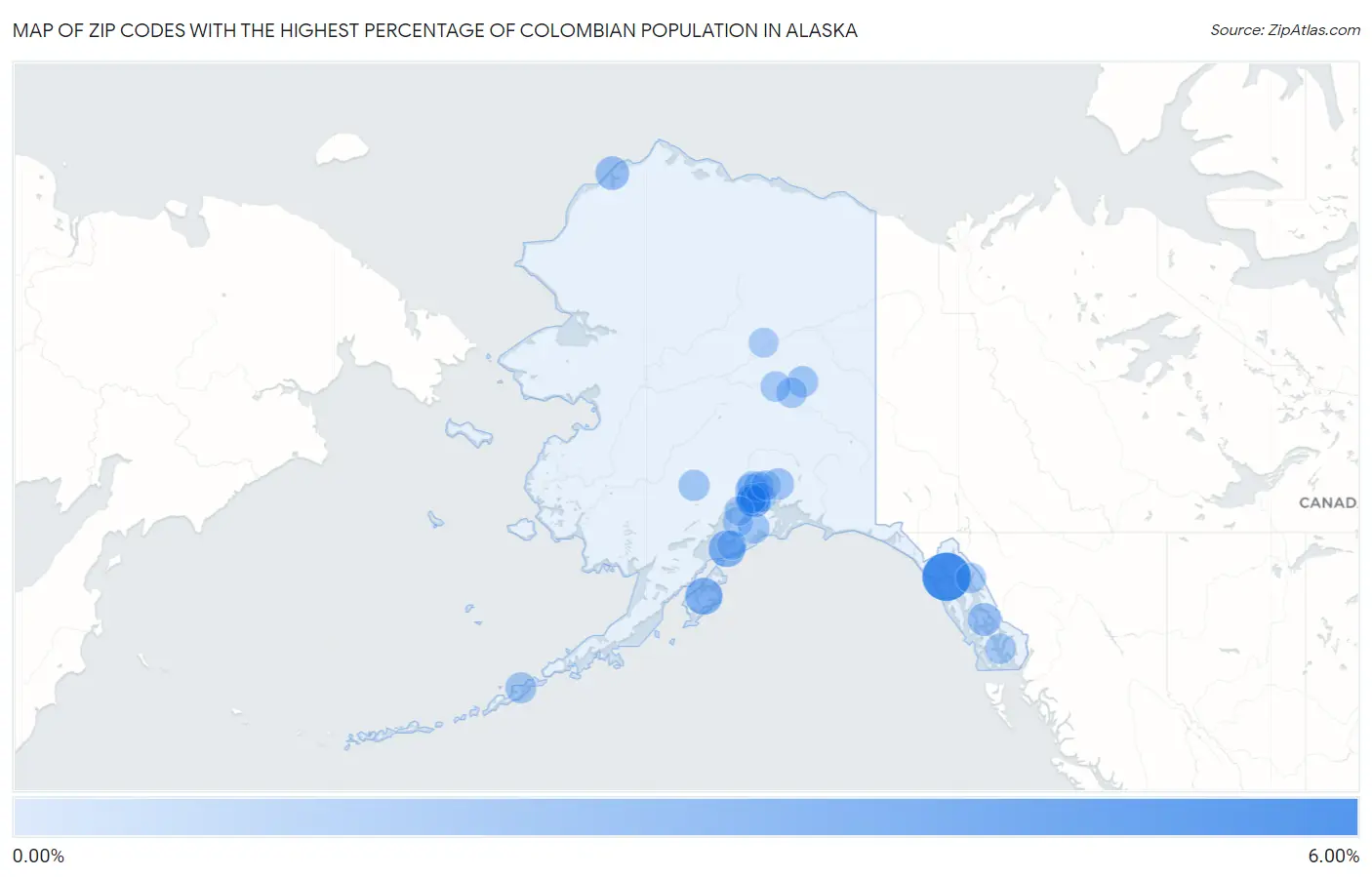 Zip Codes with the Highest Percentage of Colombian Population in Alaska Map