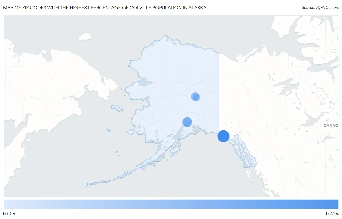 Zip Codes with the Highest Percentage of Colville Population in Alaska Map
