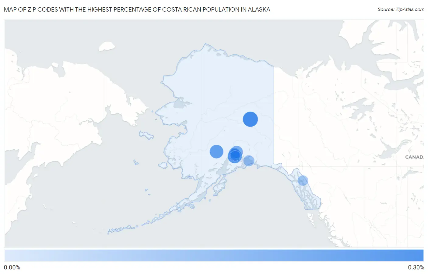 Zip Codes with the Highest Percentage of Costa Rican Population in Alaska Map
