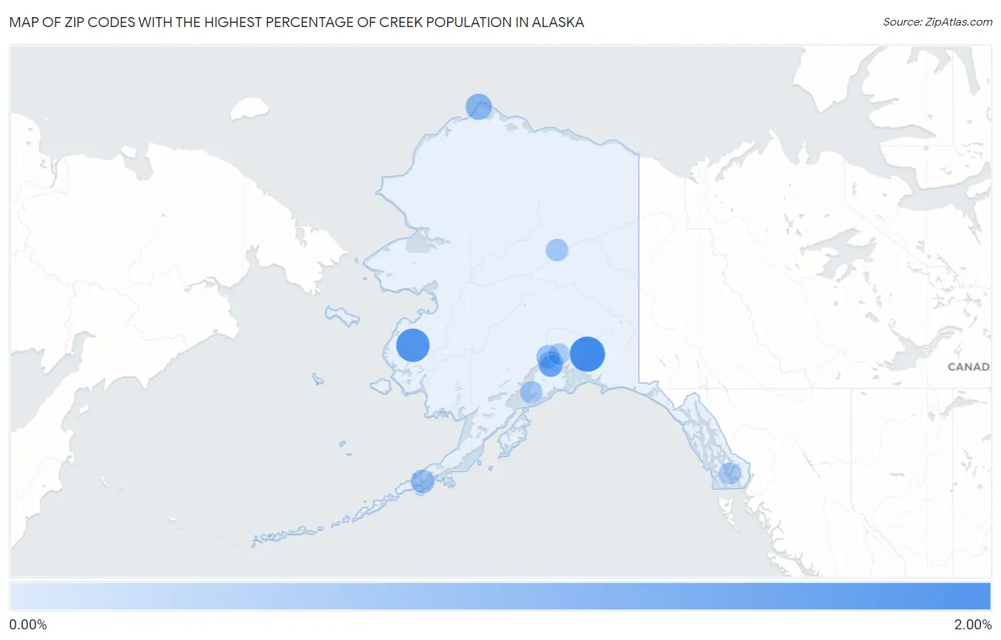 Zip Codes with the Highest Percentage of Creek Population in Alaska Map