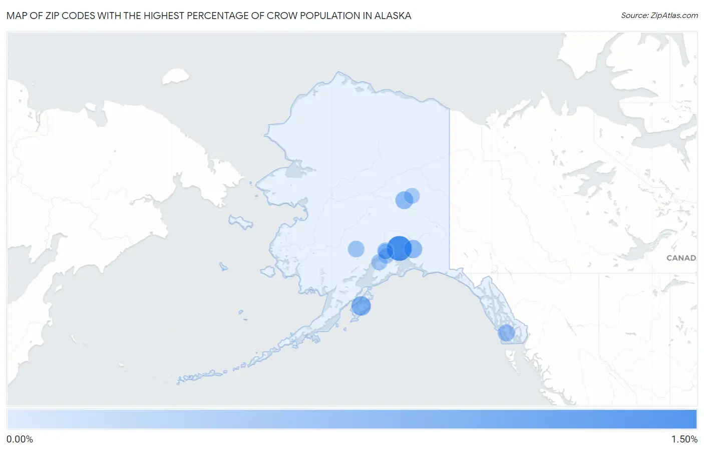 Zip Codes with the Highest Percentage of Crow Population in Alaska Map