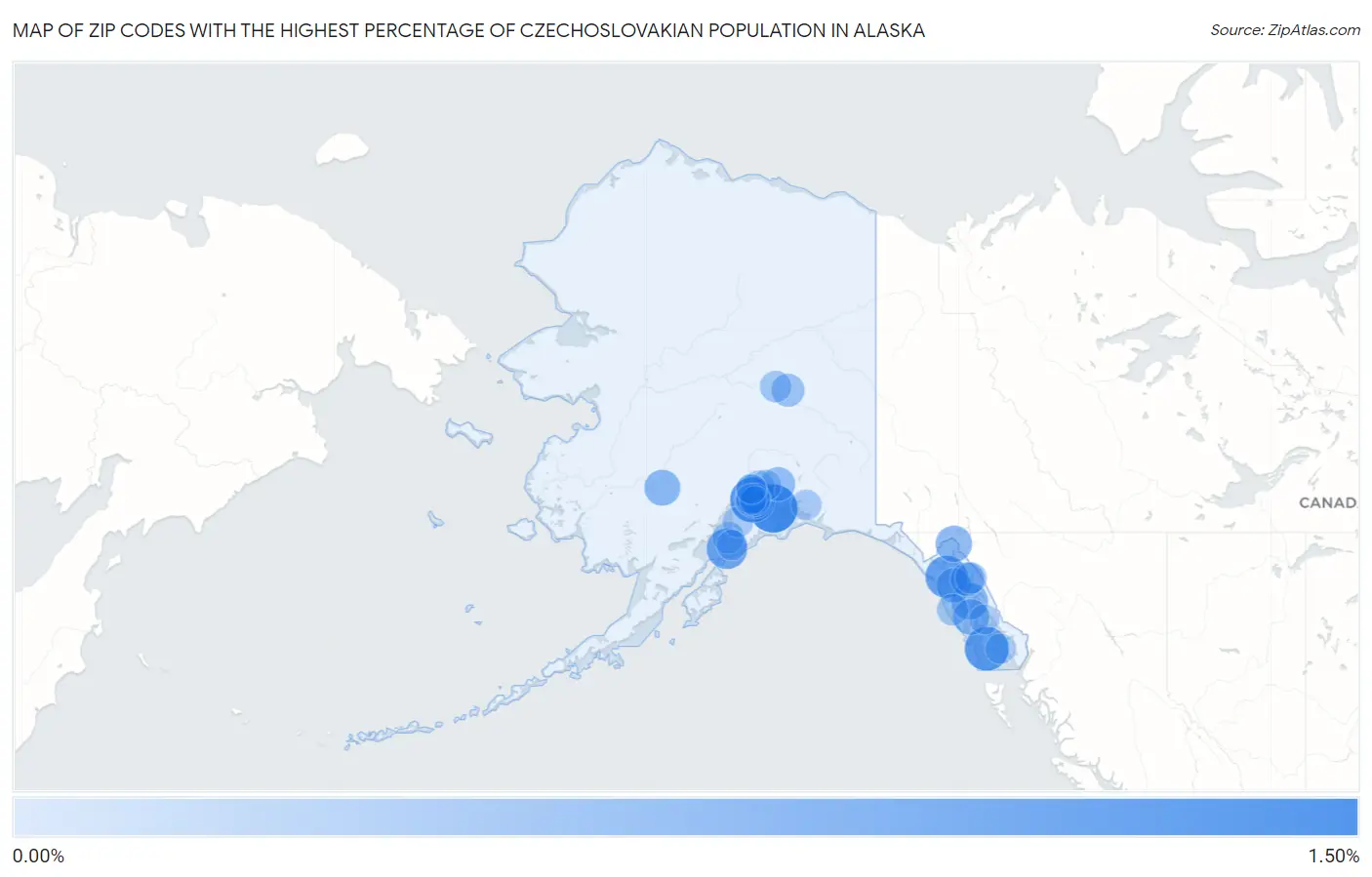 Zip Codes with the Highest Percentage of Czechoslovakian Population in Alaska Map
