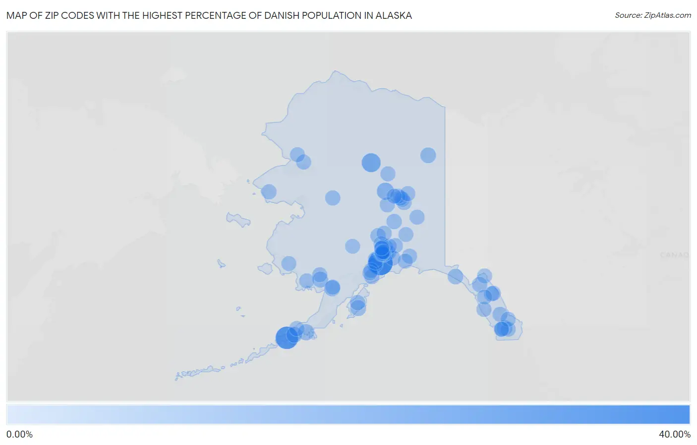 Zip Codes with the Highest Percentage of Danish Population in Alaska Map