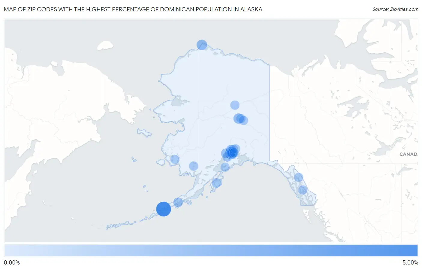 Zip Codes with the Highest Percentage of Dominican Population in Alaska Map