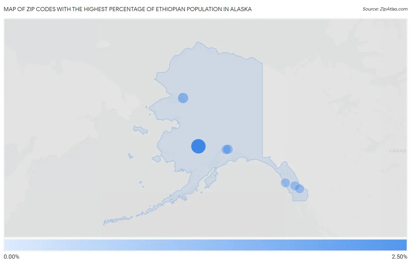 Zip Codes with the Highest Percentage of Ethiopian Population in Alaska Map